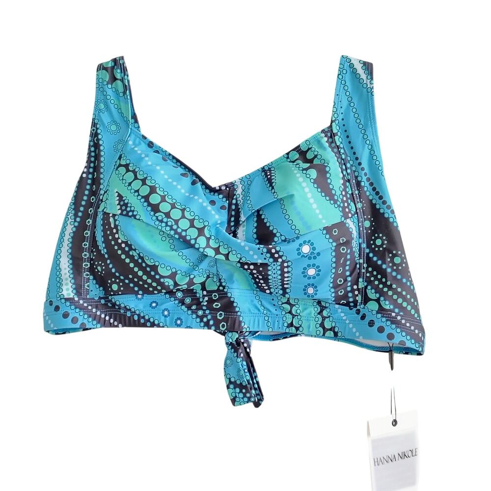 Hanna Nikole Plus Size 22W Blue Black Geometric Print Bikini Top NEW Boho Swim